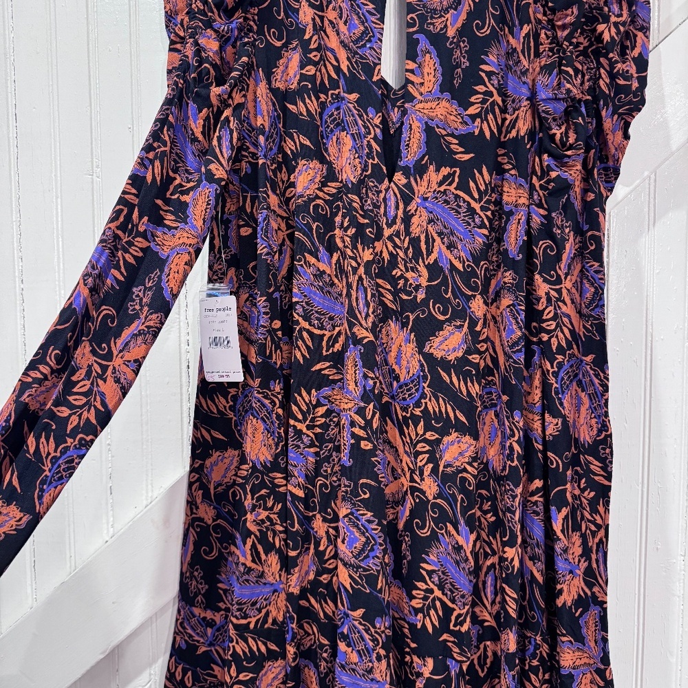 Free People NWT Floral Long Sleeve Mini Dress Noir Combo Size Large - Picture 6 of 11